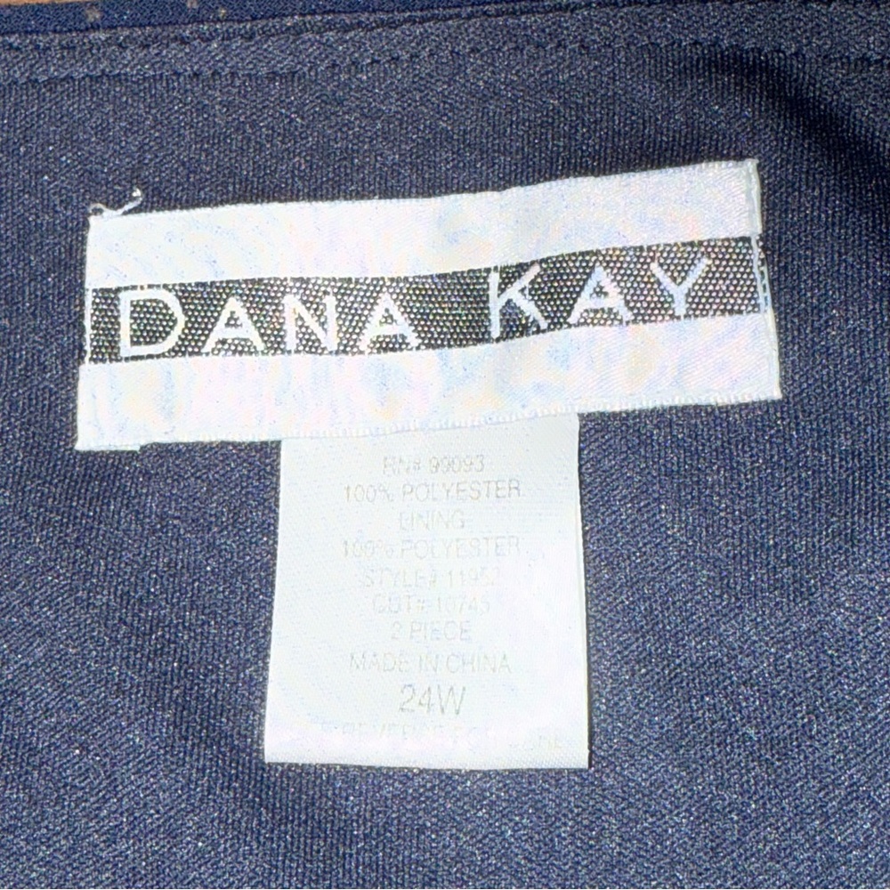 Dana Kay Navy Sheer Ruffle Blouse Rosette Front 3/4 Sleeve Plus 24W - Picture 5 of 7